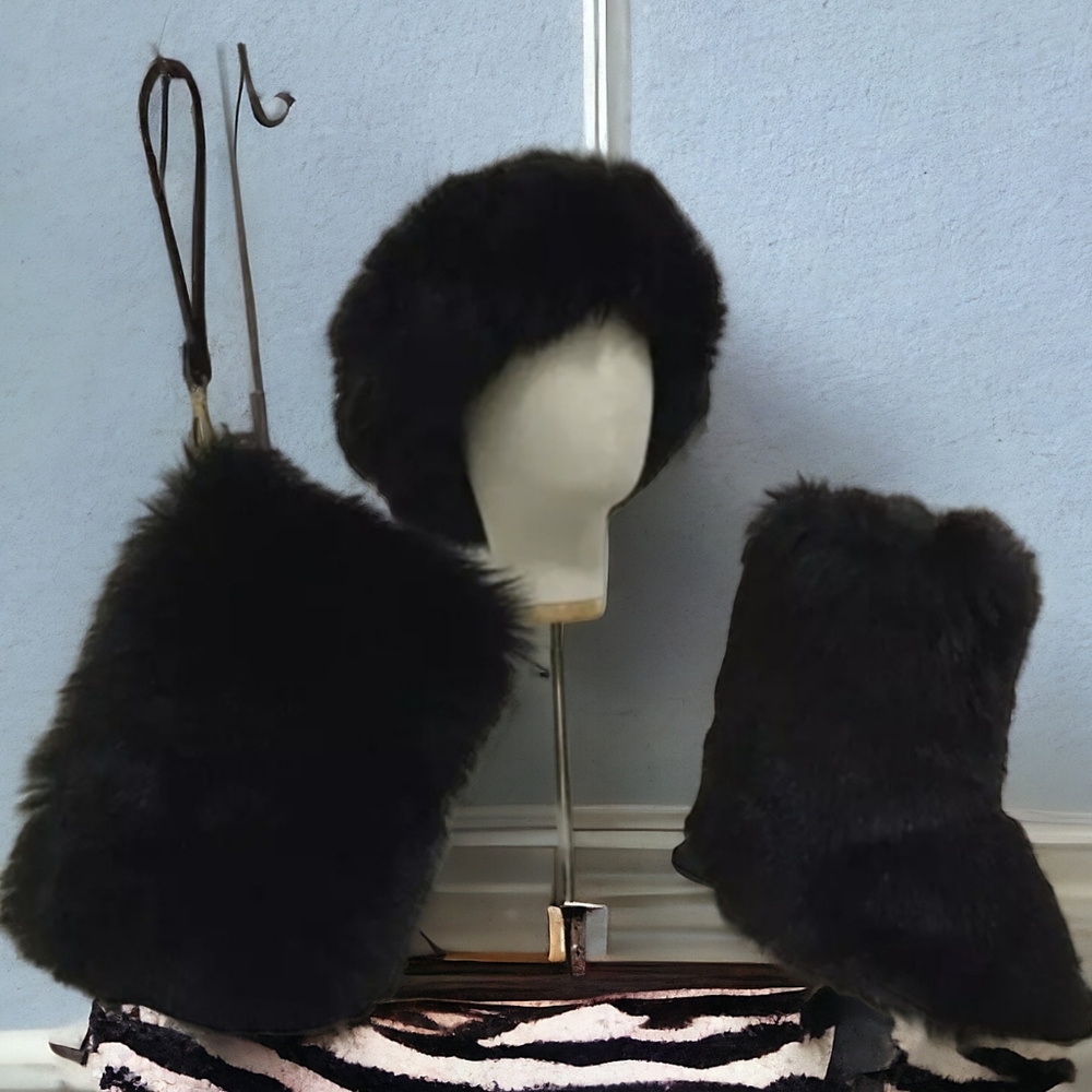 Black Plush Fur Boot Gift Set,Festival Fashion,5 Piece Fluffy Winter Boot Set
